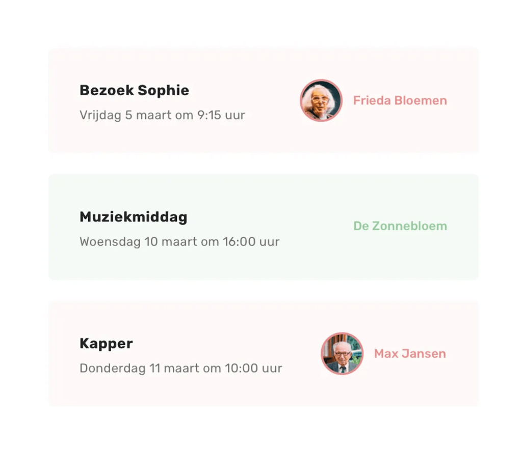 De agenda van Familienet met activiteiten en bezoek