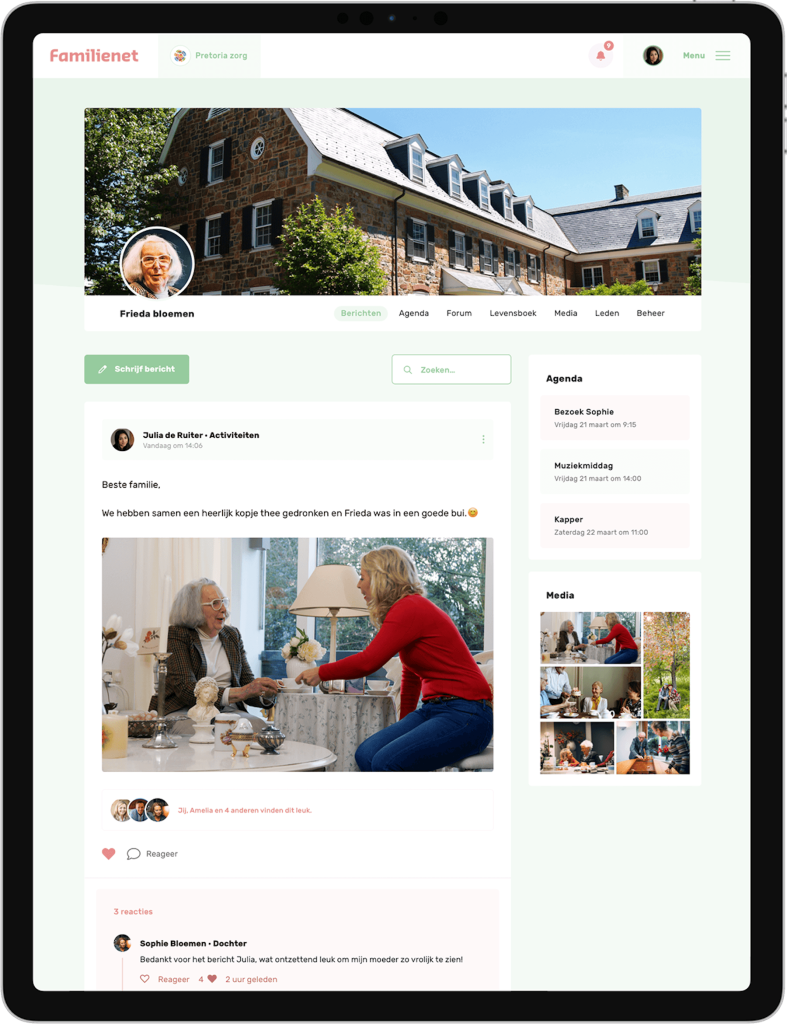 Familienet op een tablet, met de pagina van een cliënt